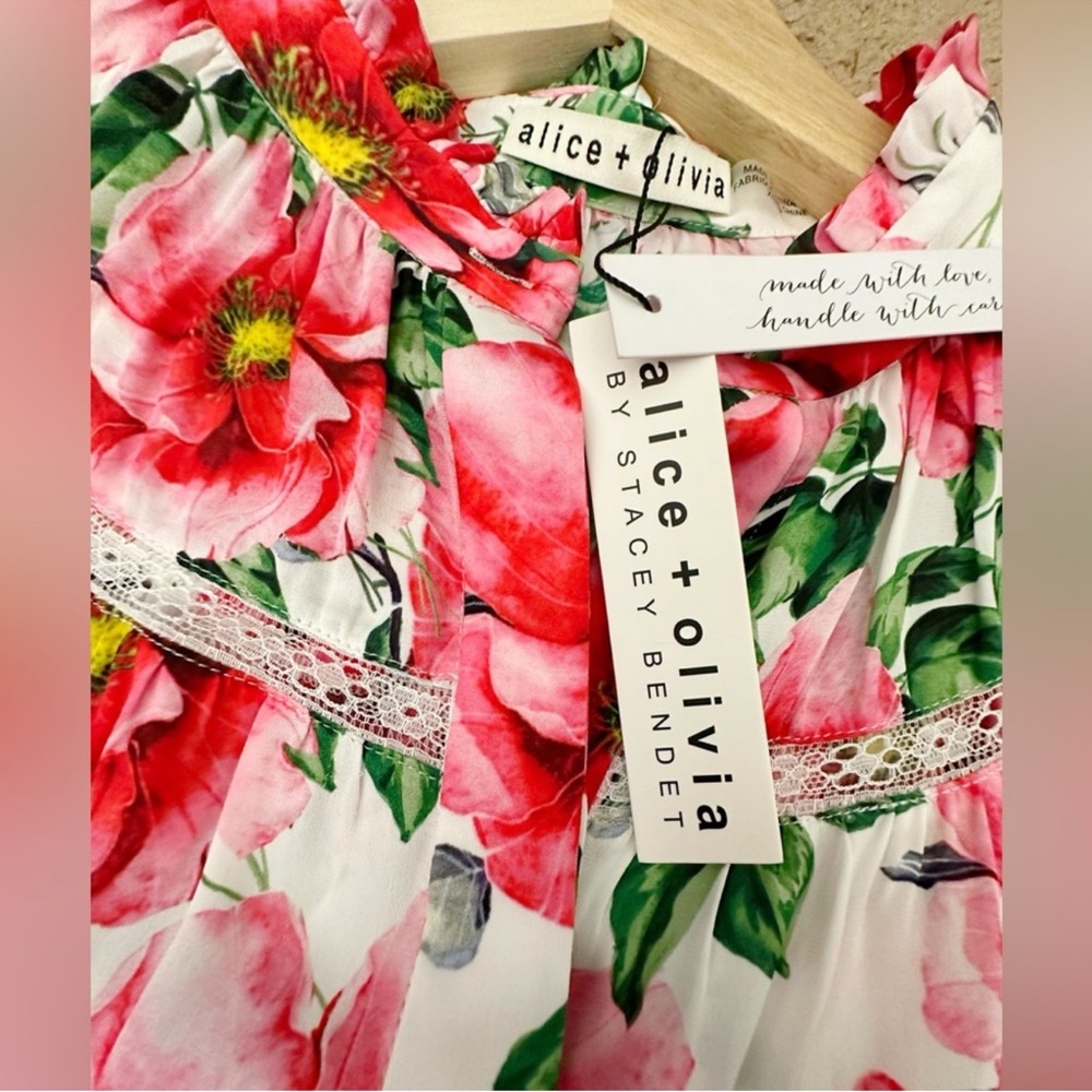NWT Alice + Olivia Jacelyn Floral Boho Blouson Blouse in Red/White Size XS - Picture 16 of 17